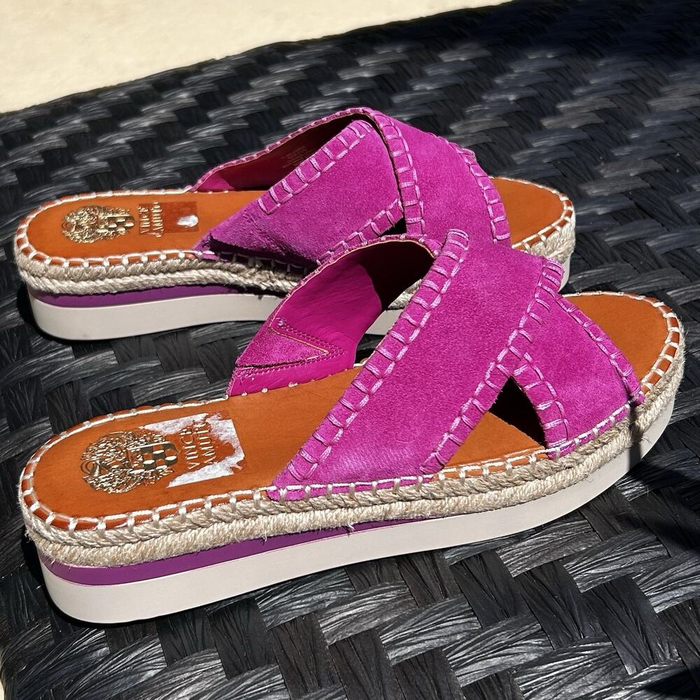 Vince Camuto Belinsda Leather Crossband Platform Slide Women's Size 8 M Pink